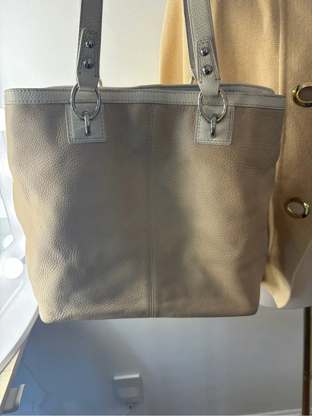 Vintage Coach Penelope Beige Leather Tote Shoulder Bag with Cream School Bag